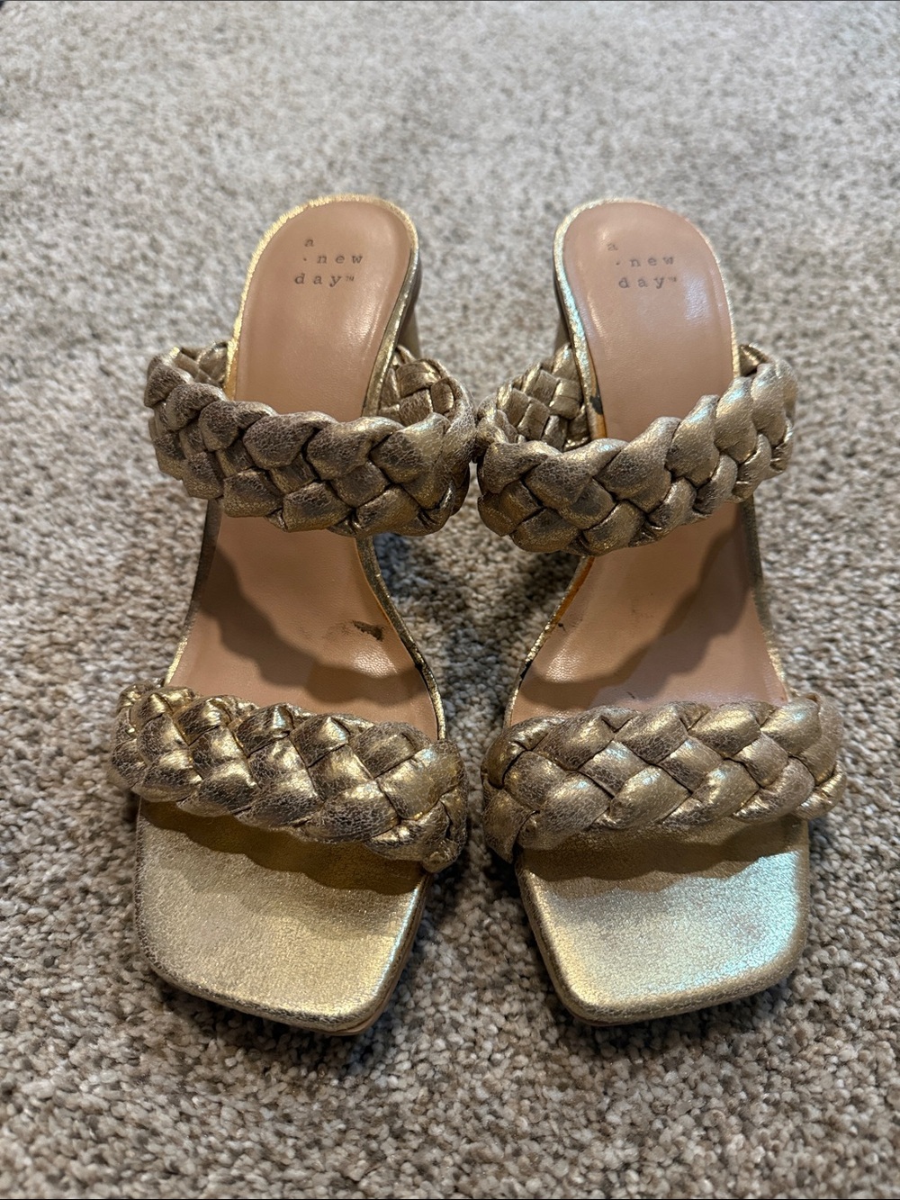 a new day Metallic Gold Braided Double-Strap Slide Mules